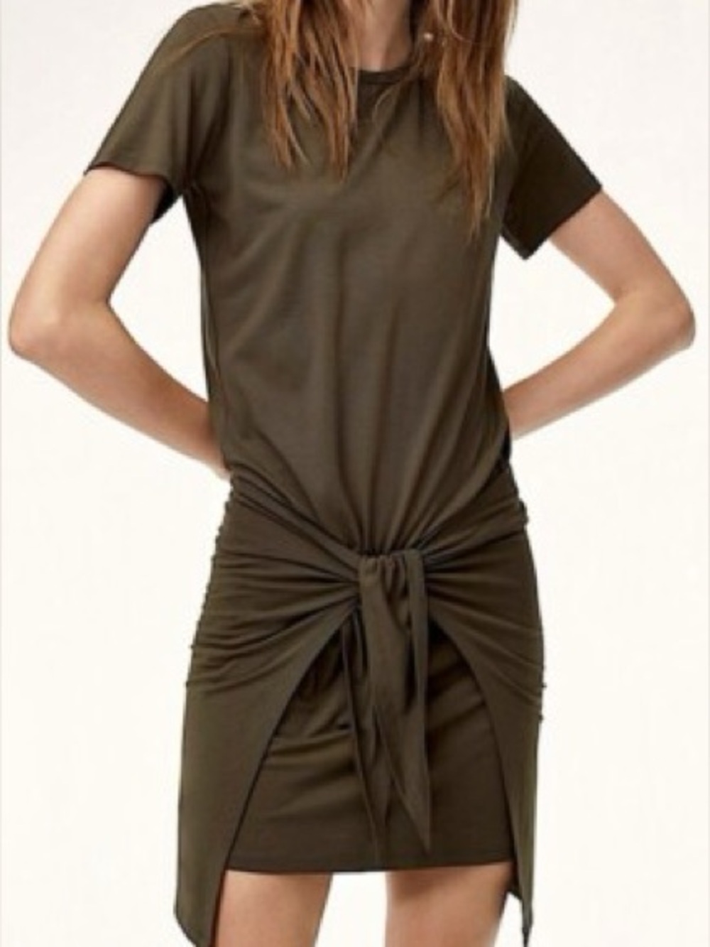 Aritzia Wilfred Free Bair Tie Front T-Shirt Dress